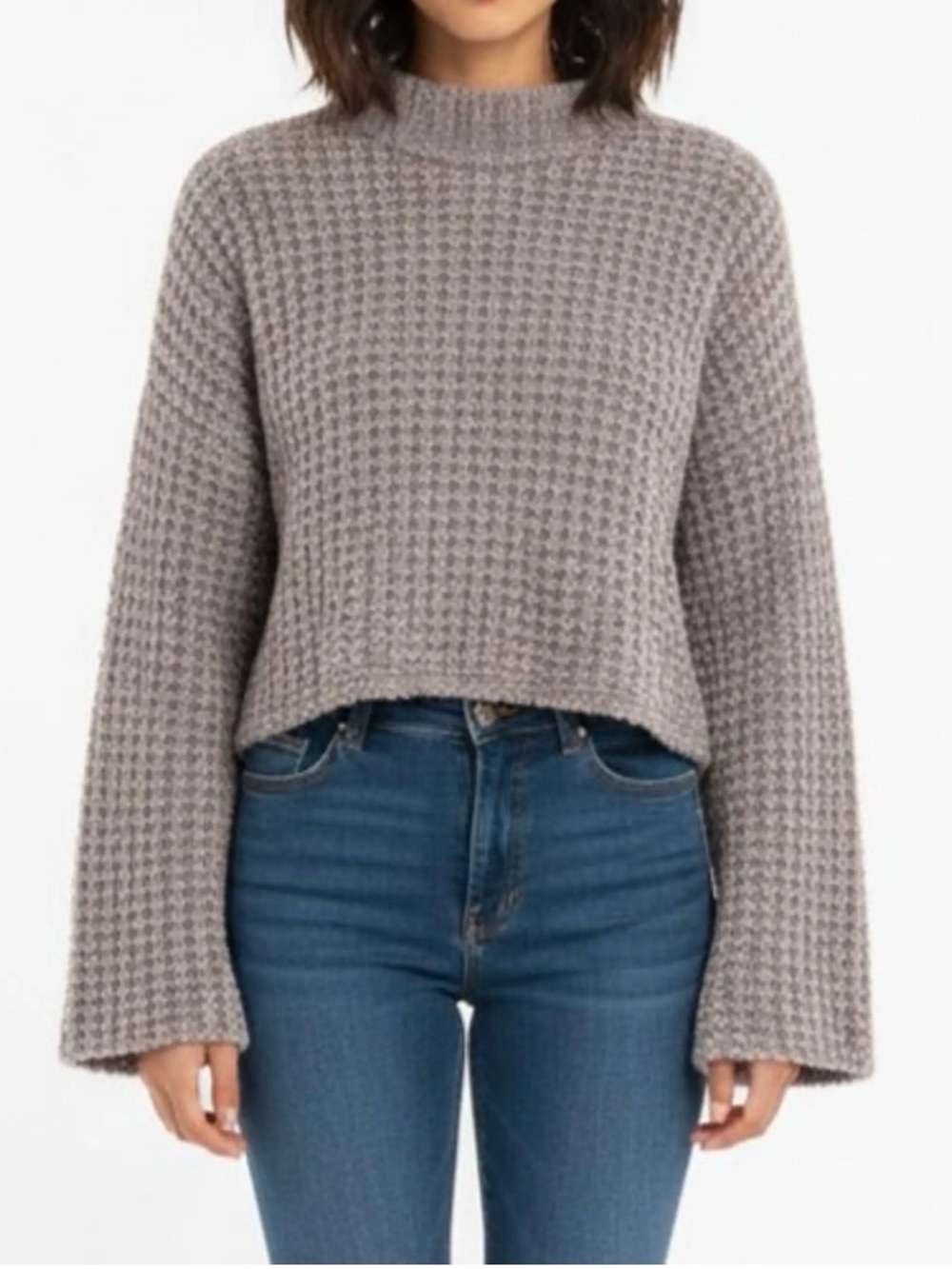 Forever 21 Gray Waffle-Knit Cropped Turtleneck Sweater